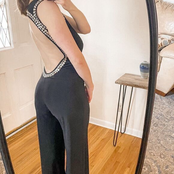 Norma Kamali Studded Open Back Stretch Jersey Jumpsuit Black - Picture 5 of 12